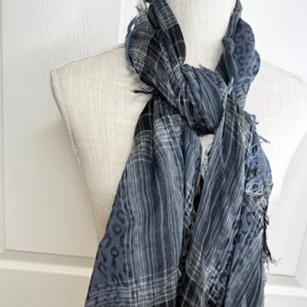 Large Rectangular Cobalt Blue Woven Scarf with Fringed Edges